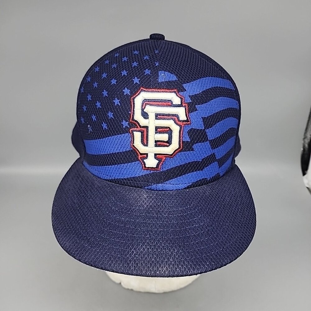 San Francisco Giants Hat Cap Mens Fitted 7 1/2 New Era American Flag 4th Of July
